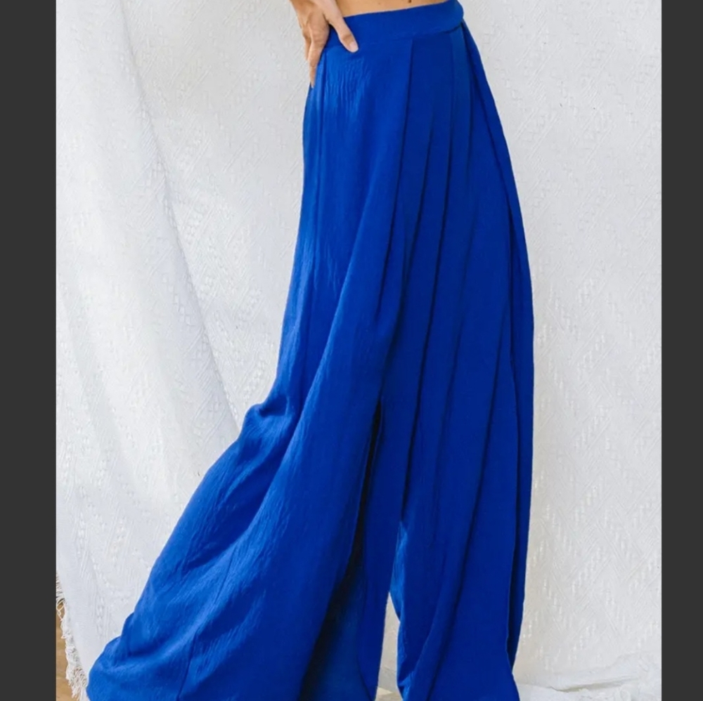 #380 🛑S, M Boho Wide Leg Solid Front Slit Pants - Picture 10 of 11